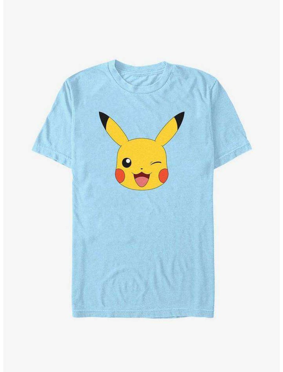 Guys * | Wholesale Pokemon Pikachu Big Face T-Shirt Lt Blue