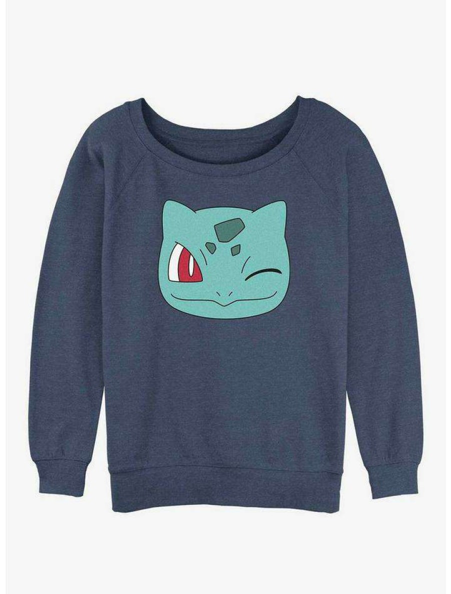 Girls * | New Pokemon Bulbasaur Face Girls Slouchy Sweatshirt Bluehtr