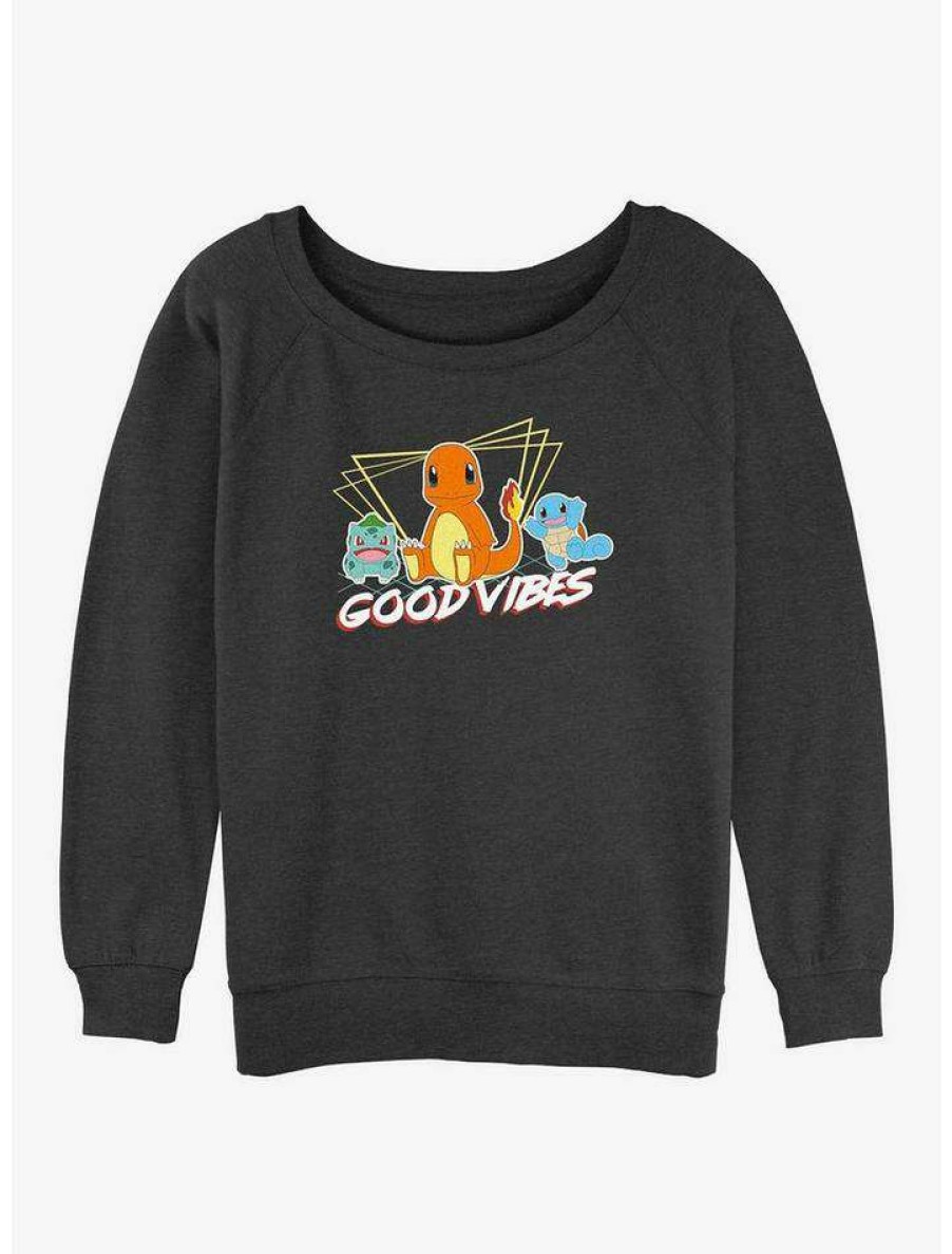 Girls * | Coupon Pokemon Good Vibes Starters Girls Slouchy Sweatshirt Char Htr