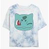 Tees * | Promo Pokemon Bulbasaur Face Tie-Dye Girls Crop T-Shirt Whiteblue