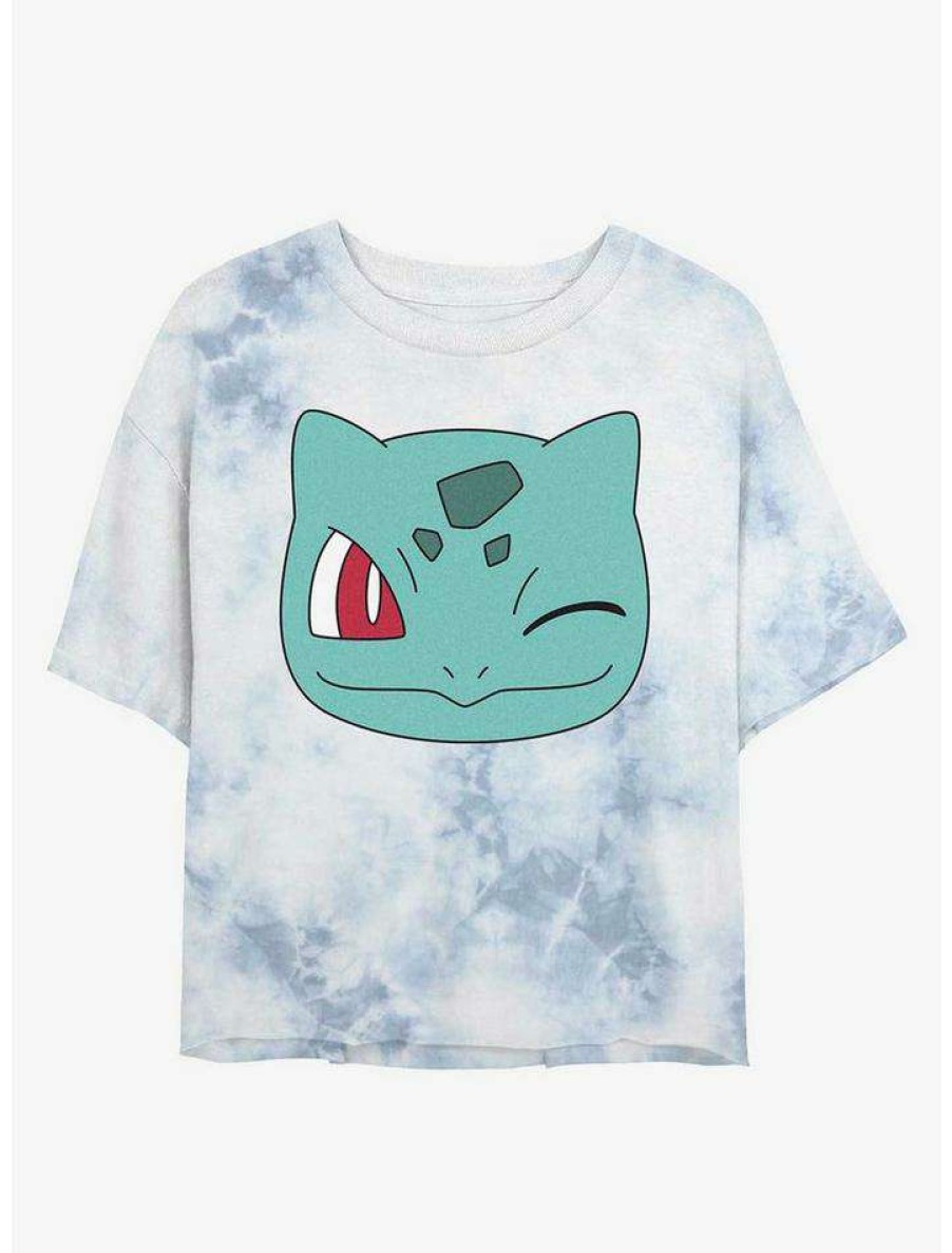 Tees * | Promo Pokemon Bulbasaur Face Tie-Dye Girls Crop T-Shirt Whiteblue