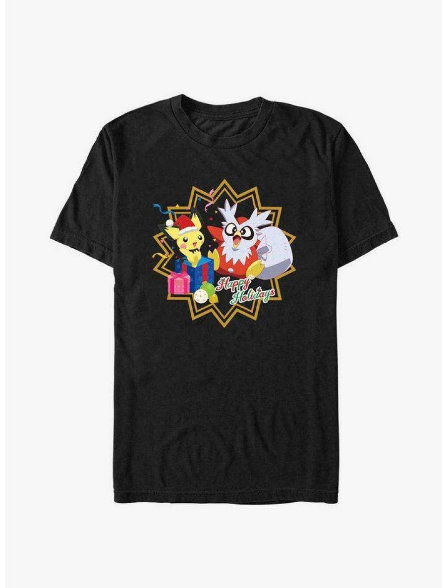 Guys * | Best Sale Pokemon Pichu And Delibird Holiday Party T-Shirt Black