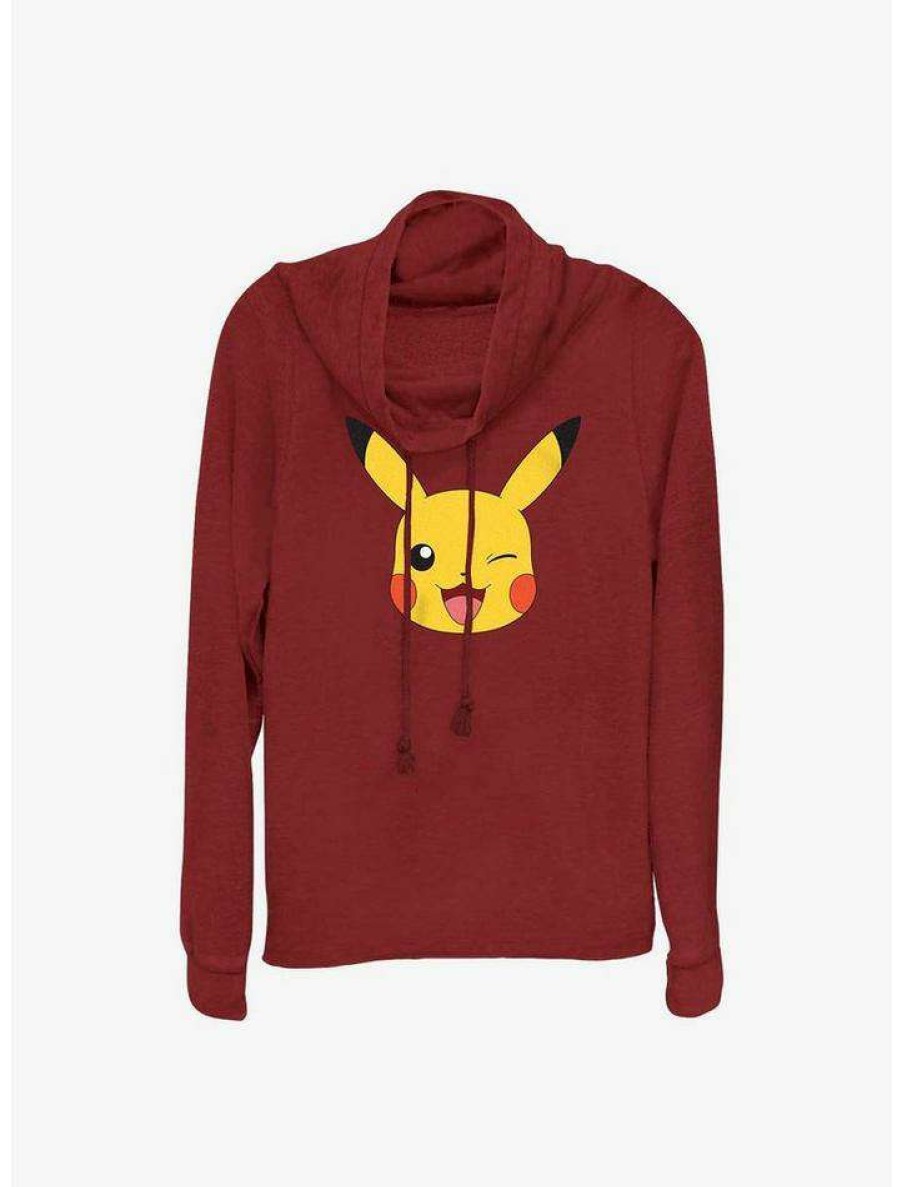 Girls * | Buy Pokemon Pikachu Face Cowl Neck Long-Sleeve Top Scarlet