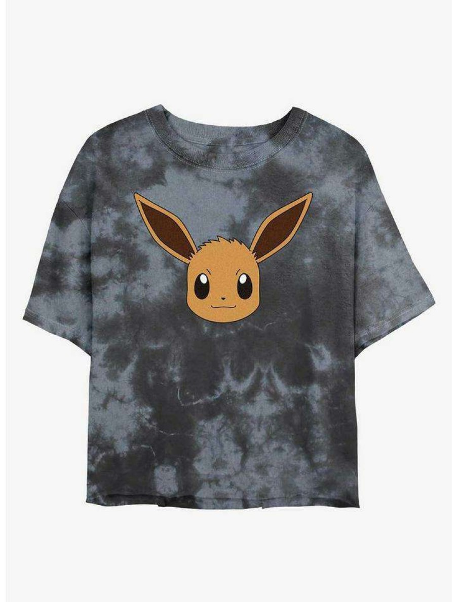 Tees * | Best Sale Pokemon Eevee Face Tie-Dye Girls Crop T-Shirt Blkchar