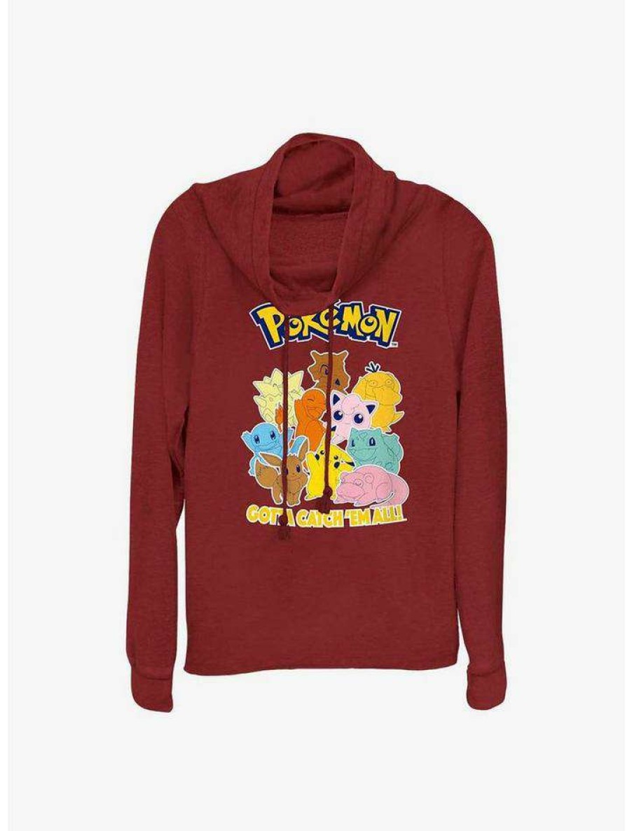 Girls * | Flash Sale Pokemon Catch 'Em All Cowl Neck Long-Sleeve Top Scarlet