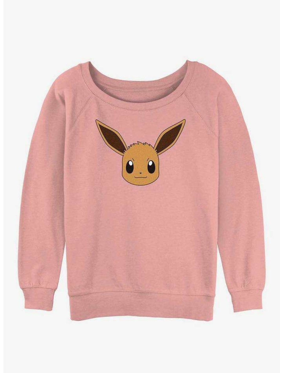 Girls * | Coupon Pokemon Eevee Face Girls Slouchy Sweatshirt Desertpnk