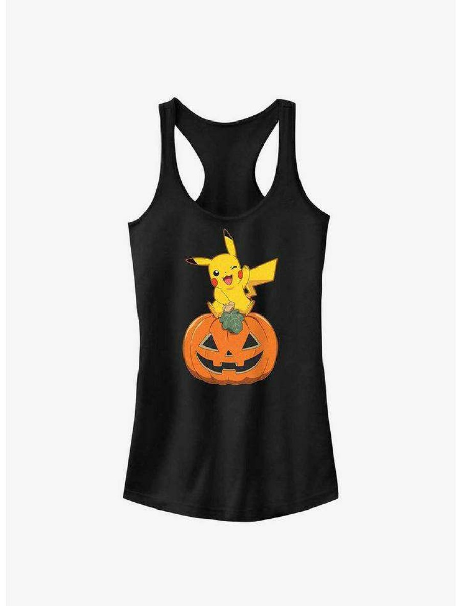 Girls * | Cheap Pokemon Pikachu Pumpkin Girls Tank Black