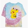 Tees * | Top 10 Pokemon Cheeky Pikachu Tie-Dye Girls Crop T-Shirt Blupnkly