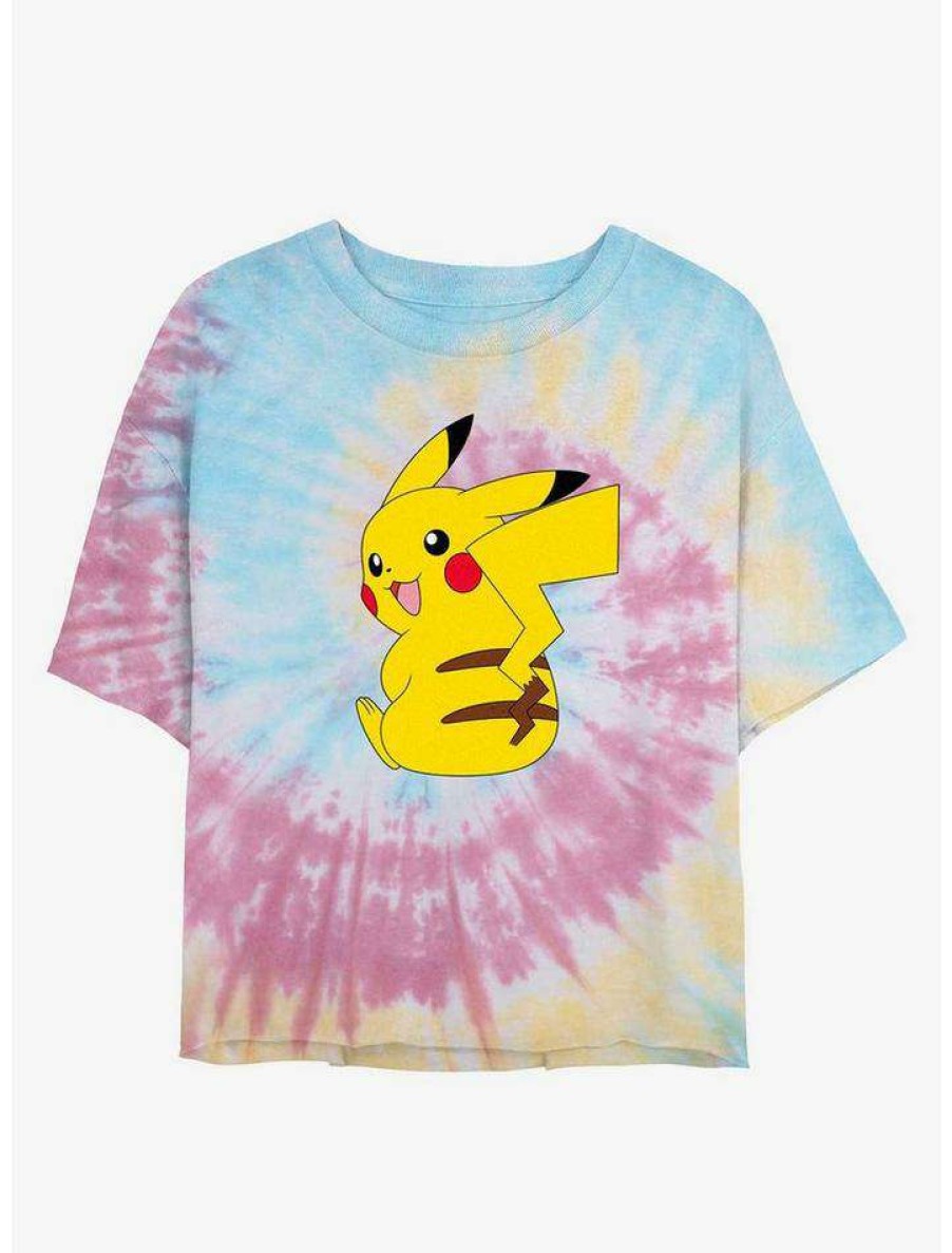 Tees * | Top 10 Pokemon Cheeky Pikachu Tie-Dye Girls Crop T-Shirt Blupnkly