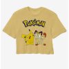 Tees * | Wholesale Pokemon Pikachu & Meowth Girls Crop T-Shirt Multi