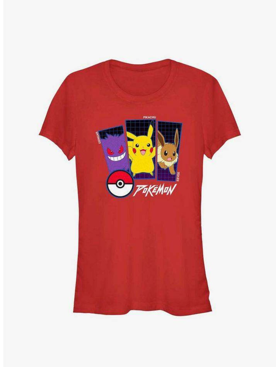 Tees * | Discount Pokemon Pokemon Trio Gengar, Pikachu, And Eevee Girls T-Shirt Red