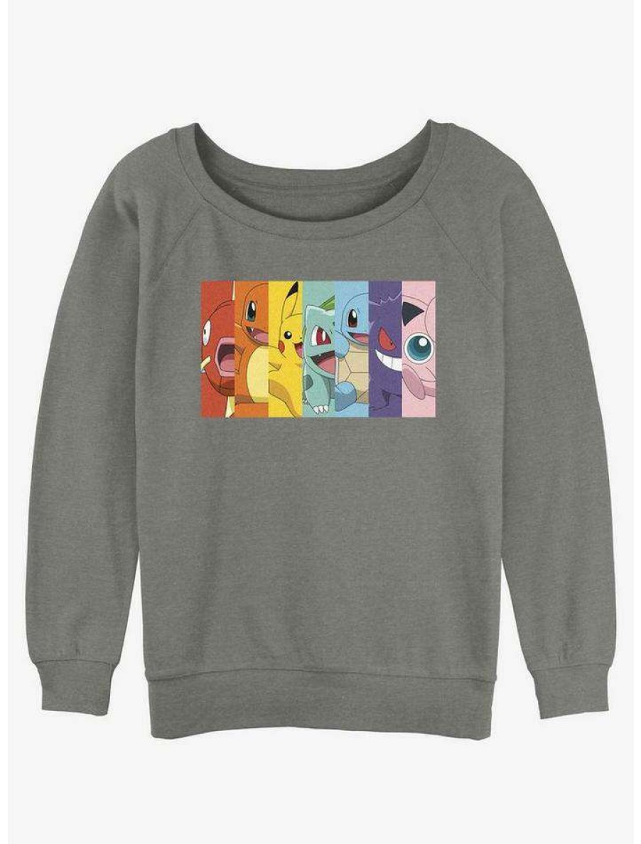 Girls * | Hot Sale Pokemon Rainbow Pokemon Girls Slouchy Sweatshirt Gray Htr