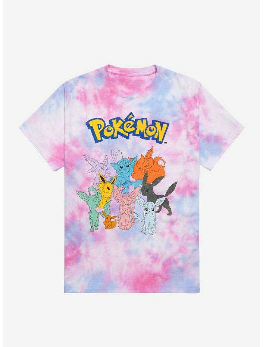 Tees * | Cheap Pokemon Eeveelutions Tie-Dye Boyfriend Fit Girls T-Shirt Multi