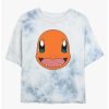 Tees * | Top 10 Pokemon Charmander Face Tie-Dye Girls Crop T-Shirt Whiteblue