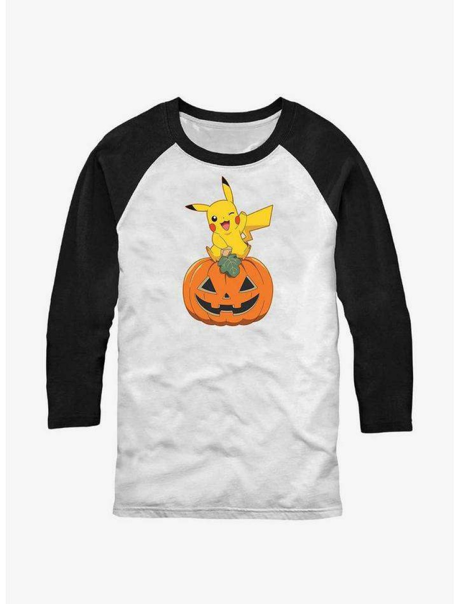 Tees * | Buy Pokemon Pikachu Pumpkin Raglan T-Shirt Whtblk