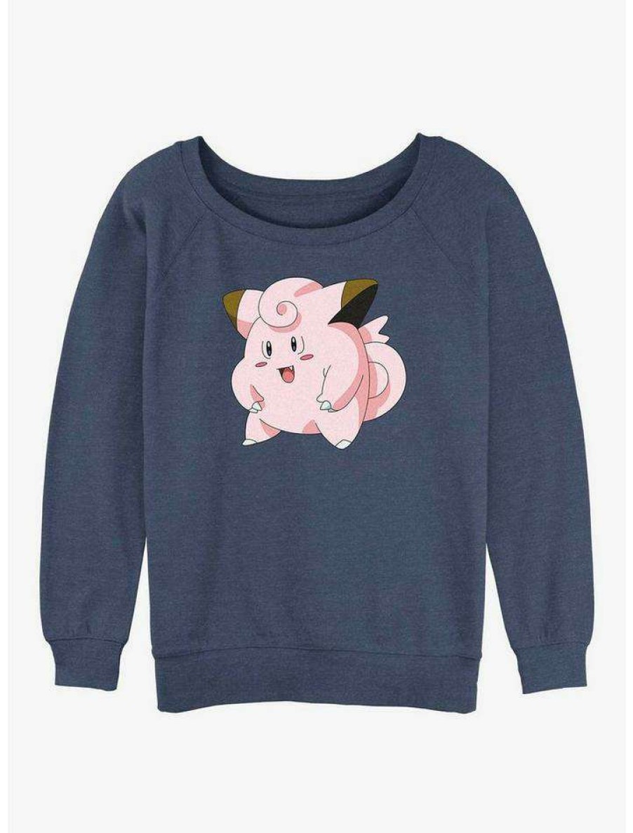 Girls * | Best Sale Pokemon Clefairy Pose Girls Slouchy Sweatshirt Bluehtr