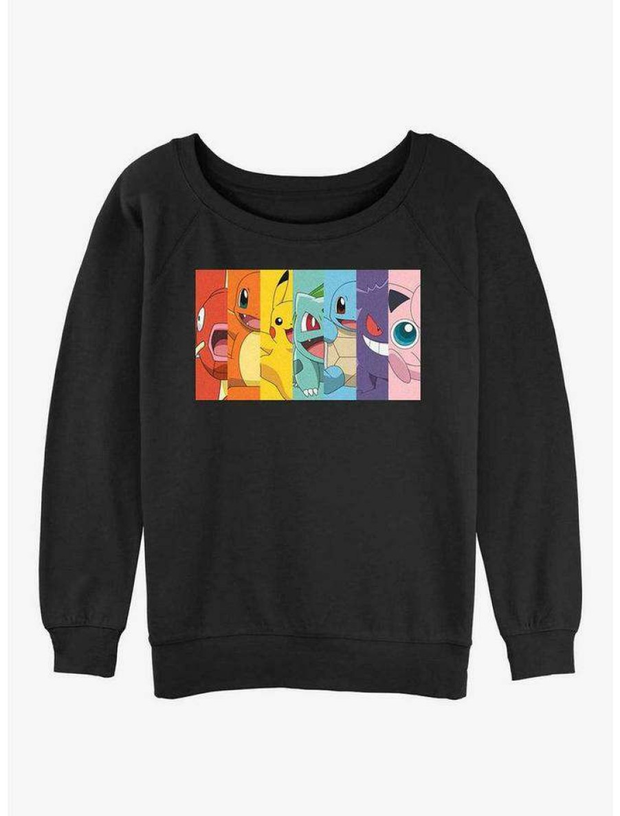 Girls * | Best Sale Pokemon Rainbow Faces Girls Slouchy Sweatshirt Black