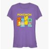 Tees * | Deals Pokemon Starter Pack Charmander, Squirtle, Pikachu, And Bulbasaur Girls T-Shirt Purple