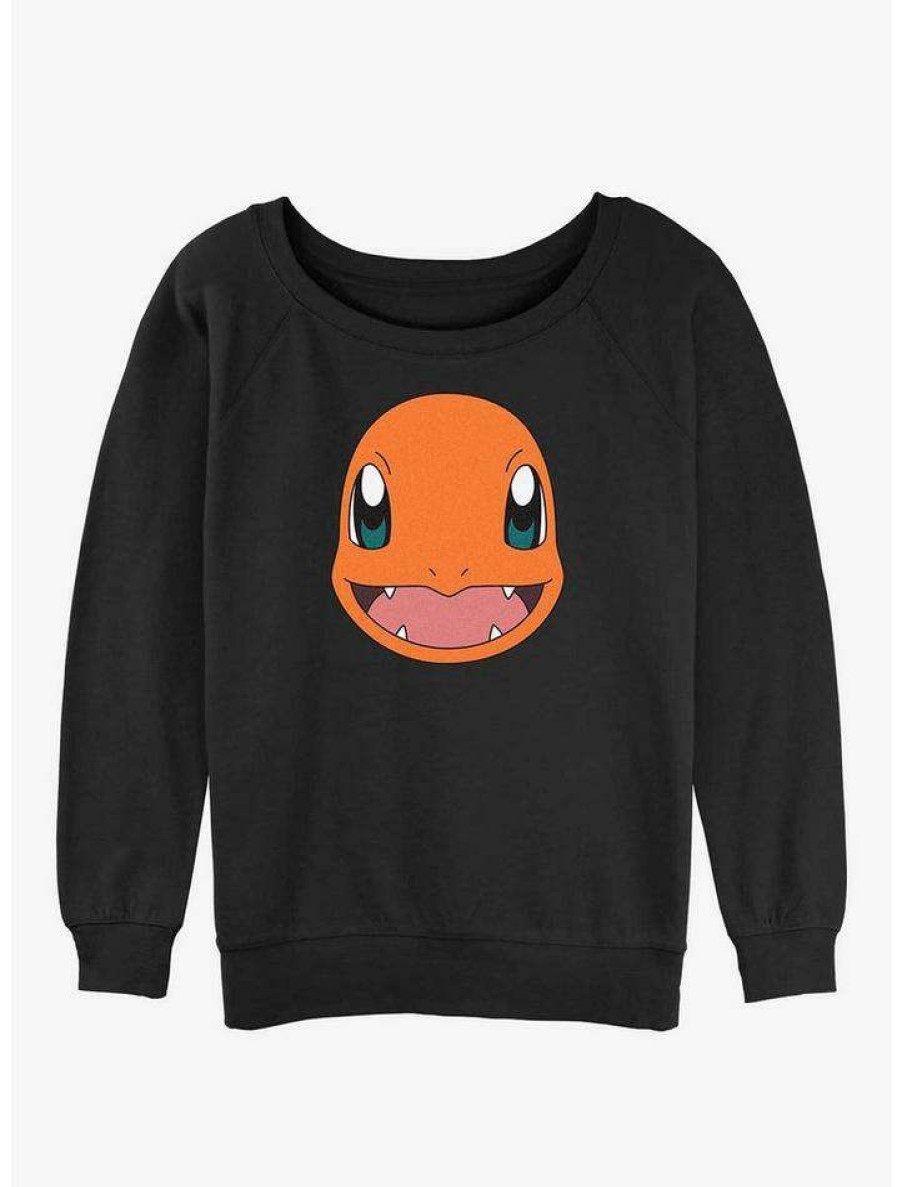 Girls * | Promo Pokemon Charmander Face Girls Slouchy Sweatshirt Black