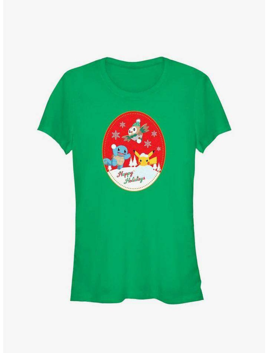 Tees * | Best Pirce Pokemon Happy Holiday Snow Day Girls T-Shirt Kelly