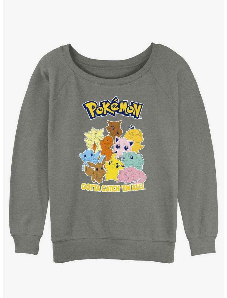 Girls * | Cheapest Pokemon Catch 'Em All Girls Slouchy Sweatshirt Gray Htr