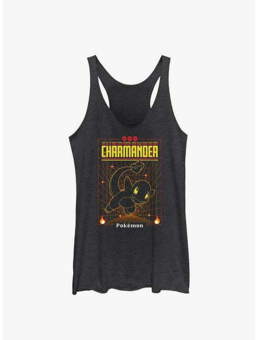 Girls * | Best Sale Pokemon Charmander Grid Girls Tank Blk Htr