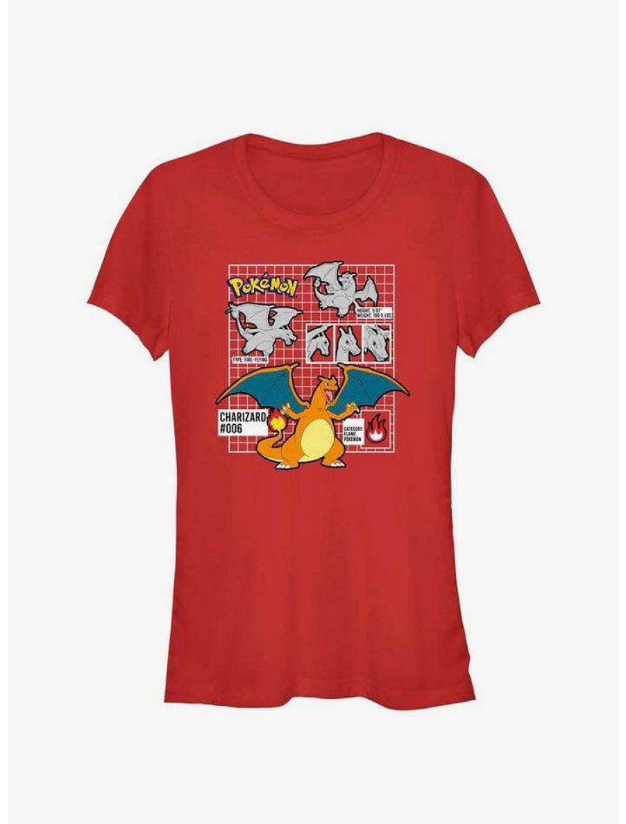 Tees * | Wholesale Pokemon Charizard Infographic Girls T-Shirt Red