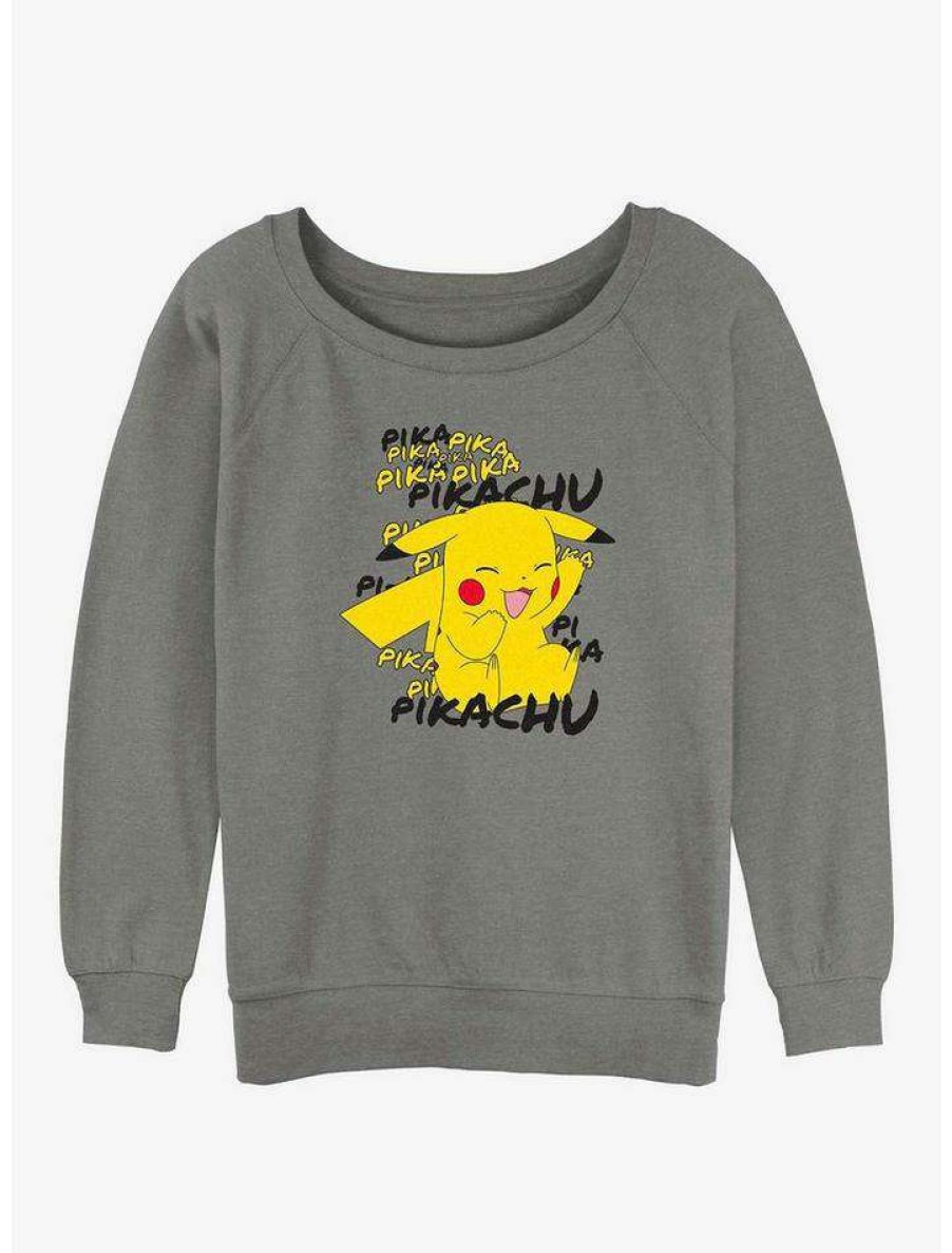 Girls * | Cheapest Pokemon Pikachu Cracks A Joke Girls Slouchy Sweatshirt Gray Htr