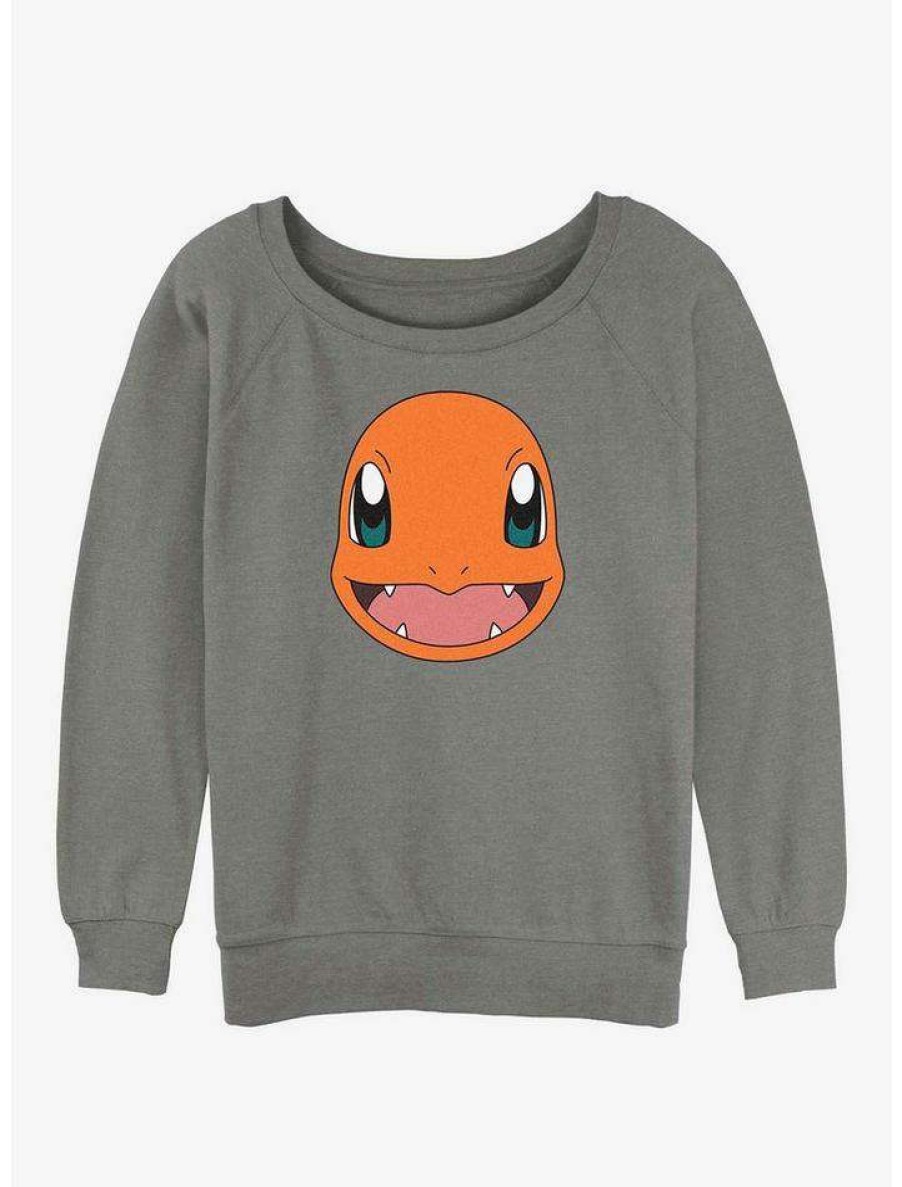 Girls * | Best Pirce Pokemon Charmander Face Girls Slouchy Sweatshirt Gray Htr