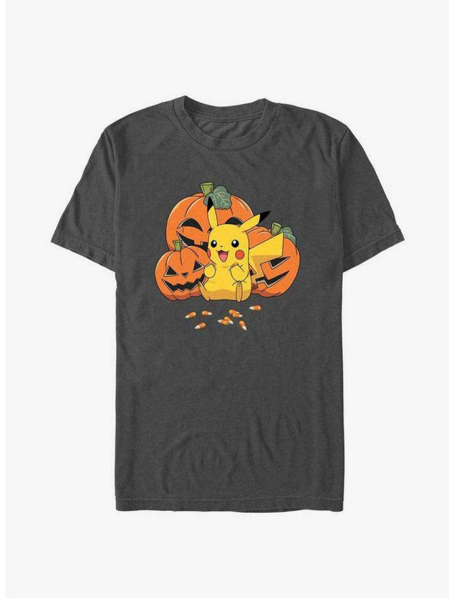 Guys * | Wholesale Pokemon Pikachu Pumpkins & Candy Corn T-Shirt Charcoal