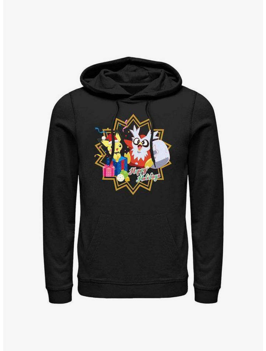 Guys * | Hot Sale Pokemon Pichu And Delibird Holiday Party Hoodie Black