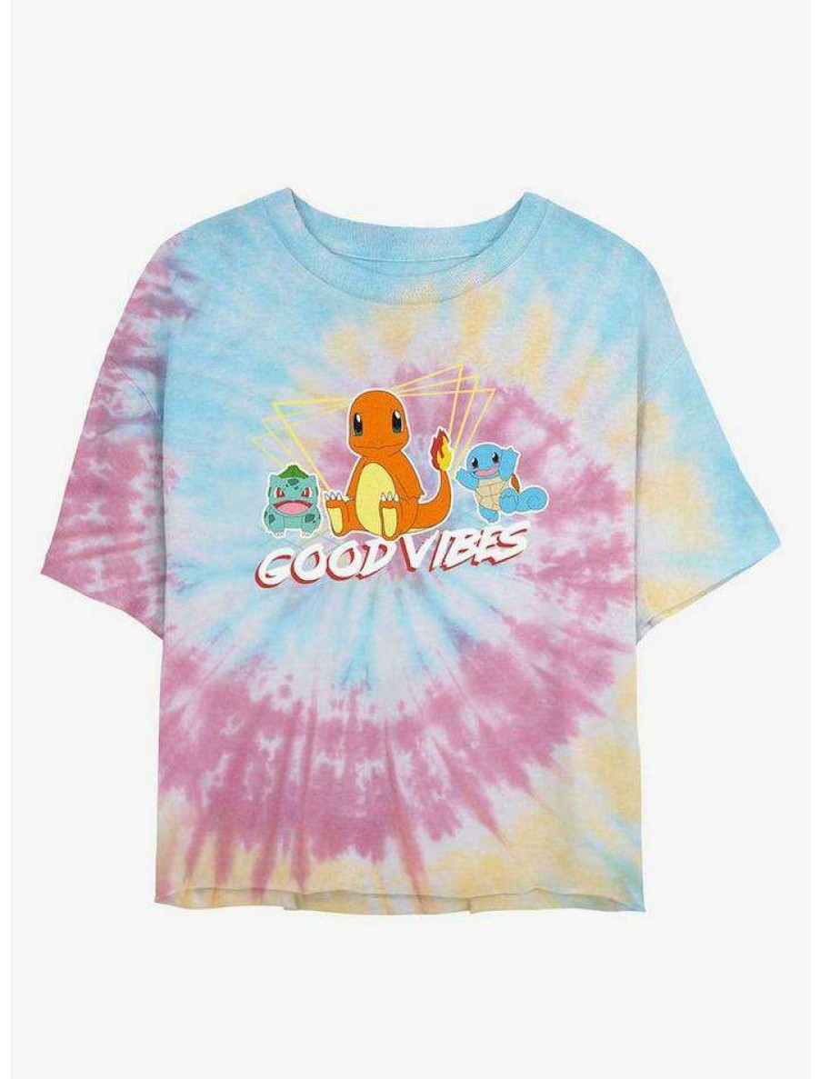 Tees * | Brand New Pokemon Good Vibes Starters Tie-Dye Girls Crop T-Shirt Blupnkly