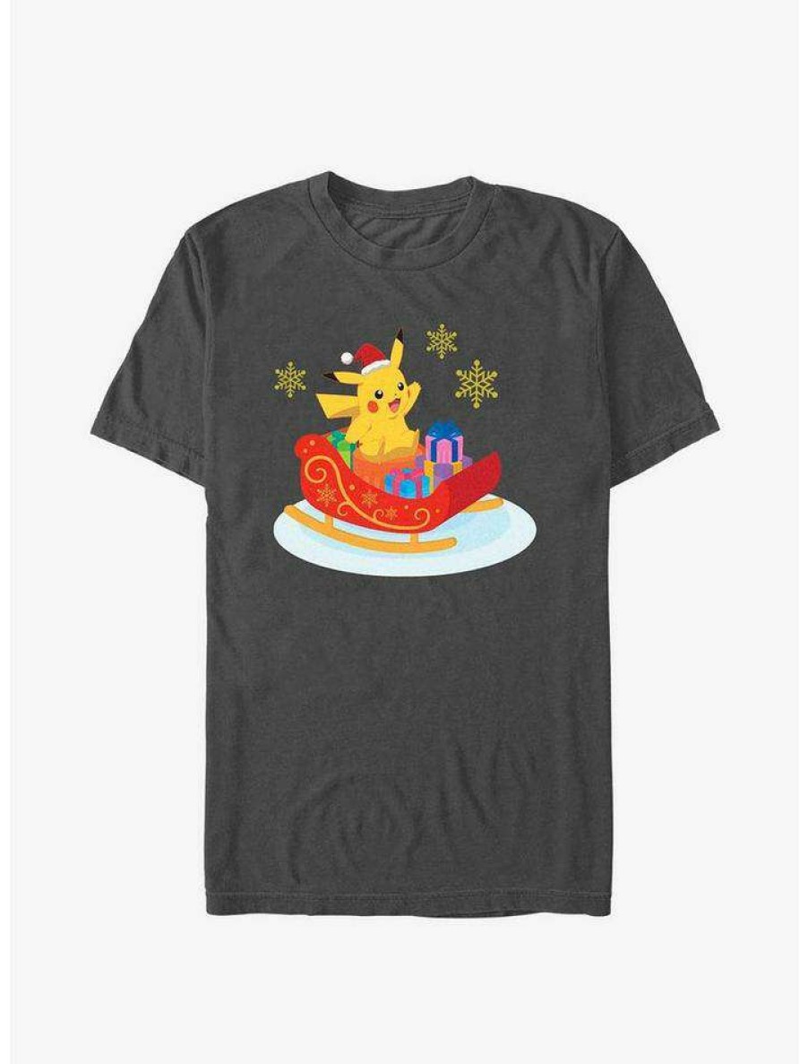 Guys * | Cheapest Pokemon Pikachu Sleigh Ride T-Shirt Charcoal