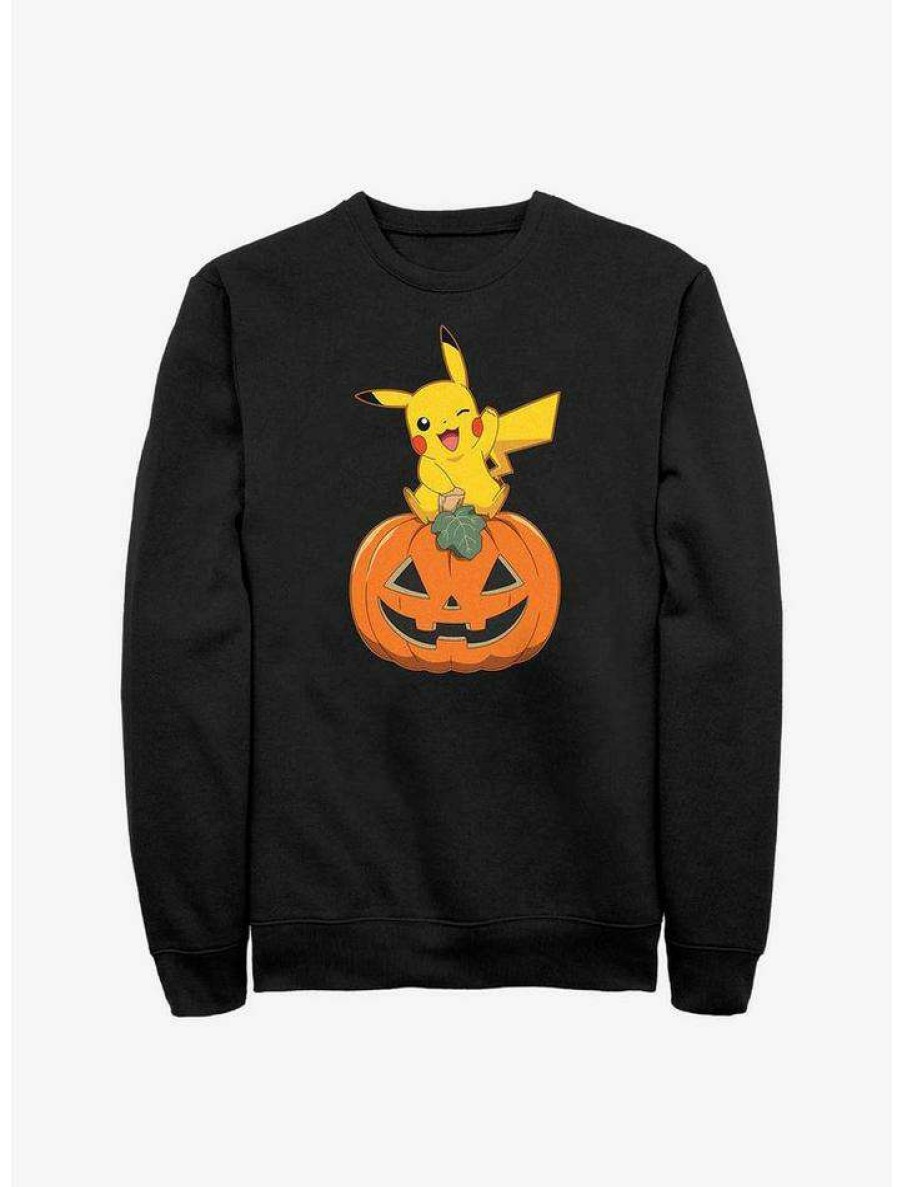 Guys * | Best Pirce Pokemon Pikachu Pumpkin Sweatshirt Black