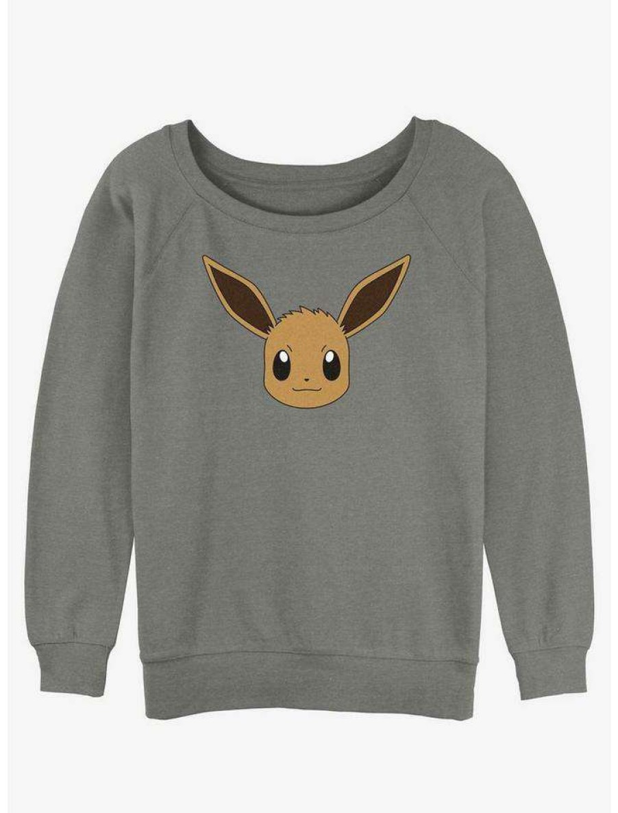 Girls * | Buy Pokemon Eevee Face Girls Slouchy Sweatshirt Gray Htr