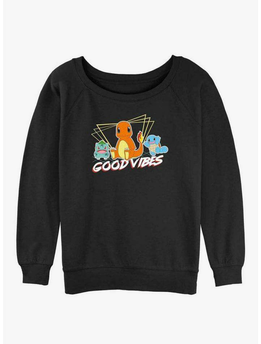 Girls * | Best Reviews Of Pokemon Good Vibes Starters Girls Slouchy Sweatshirt Black