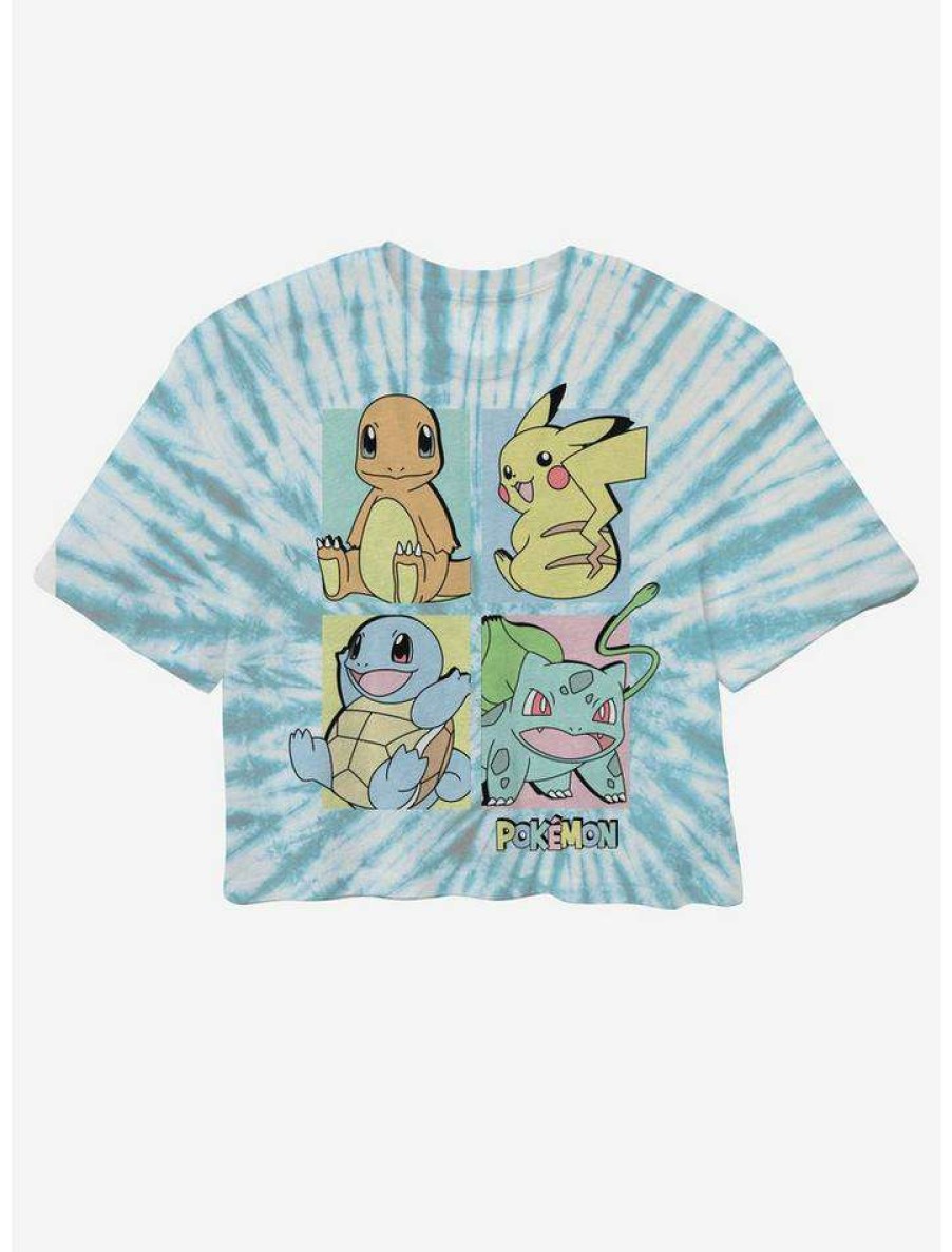 Tees * | Budget Pokemon Kanto Starter Tie-Dye Girls Crop T-Shirt Multi