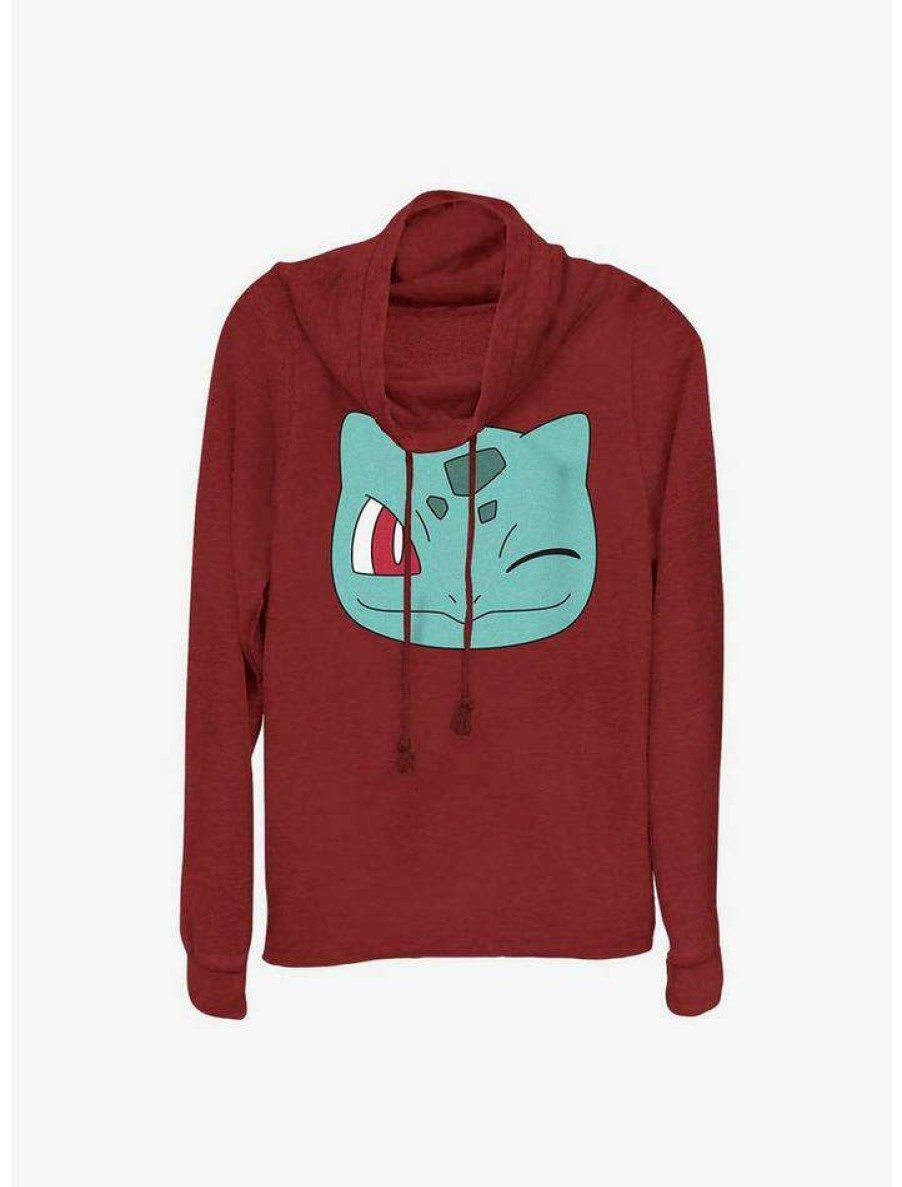 Girls * | Flash Sale Pokemon Bulbasaur Face Cowl Neck Long-Sleeve Top Scarlet