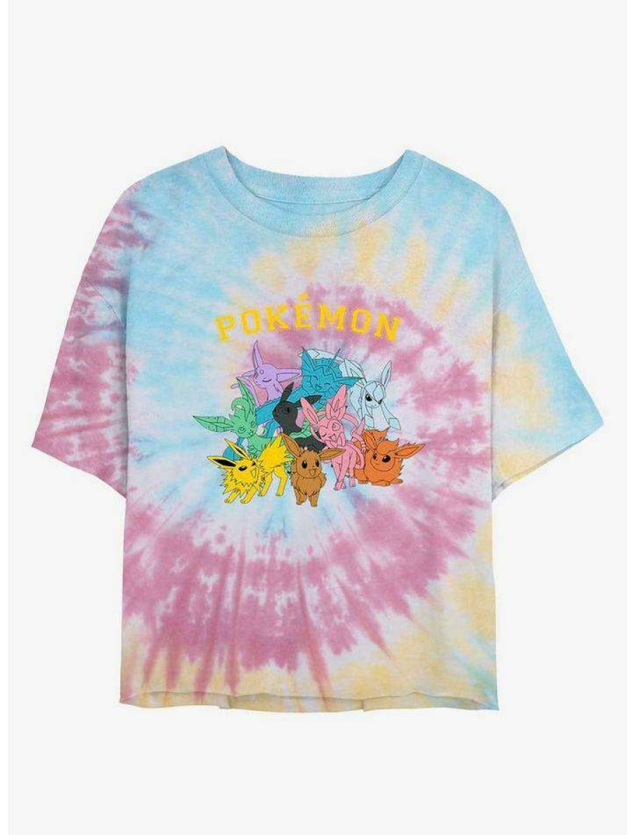 Tees * | Buy Pokemon Gotta Catch Eeveelutions Tie-Dye Girls Crop T-Shirt Blupnkly