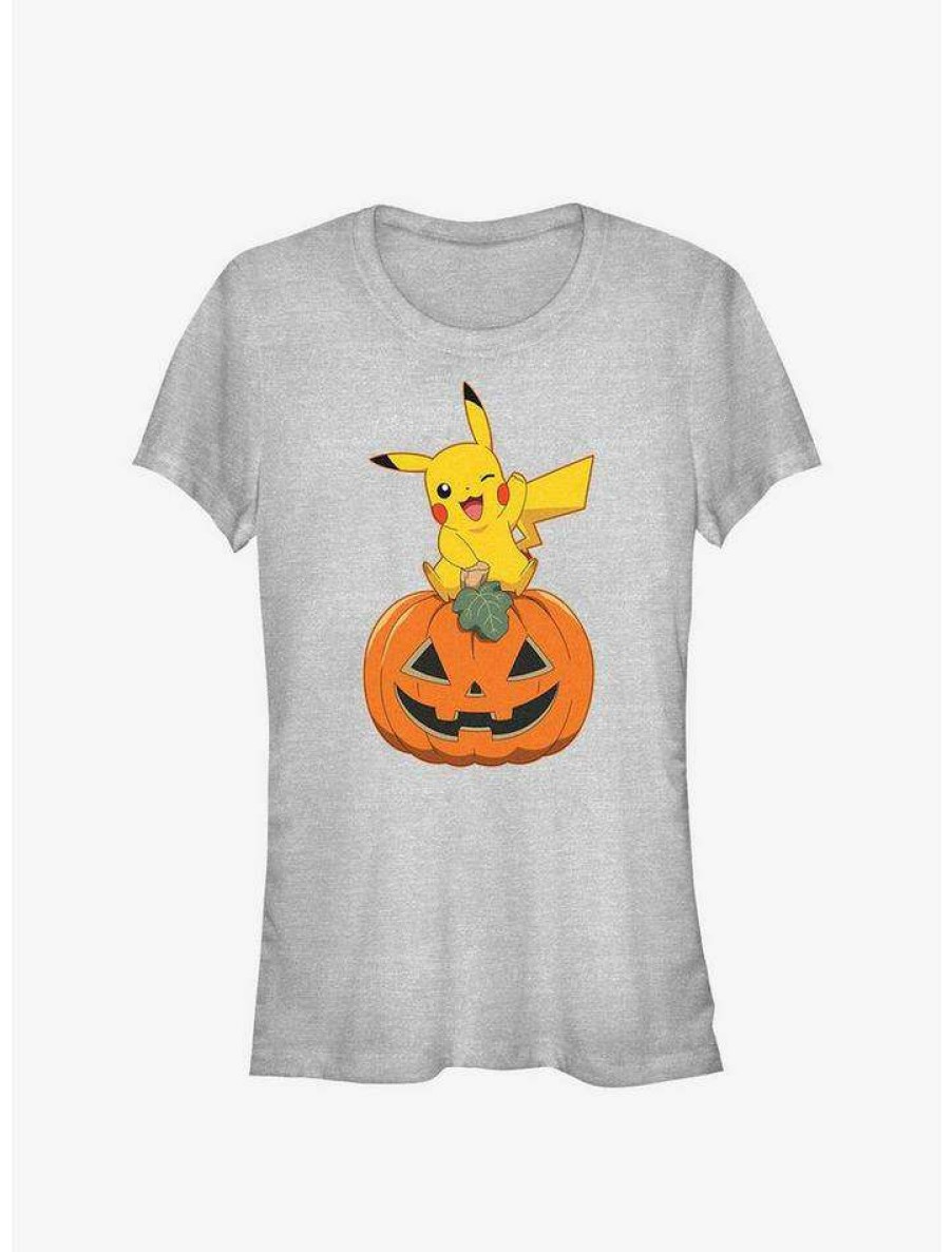 Girls * | Cheap Pokemon Pikachu Pumpkin Girls T-Shirt Ath Htr