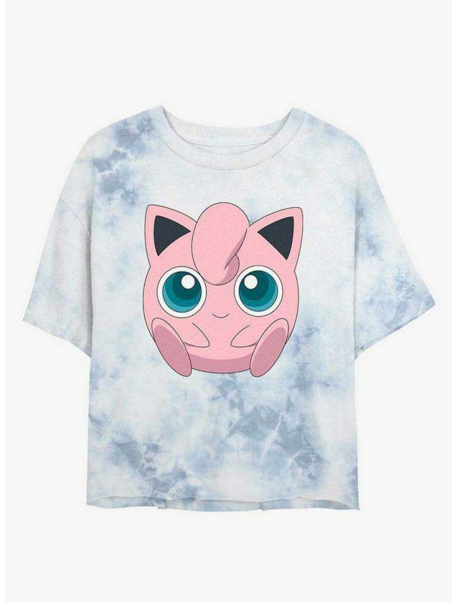 Tees * | Promo Pokemon Jigglypuff Face Tie-Dye Girls Crop T-Shirt Whiteblue