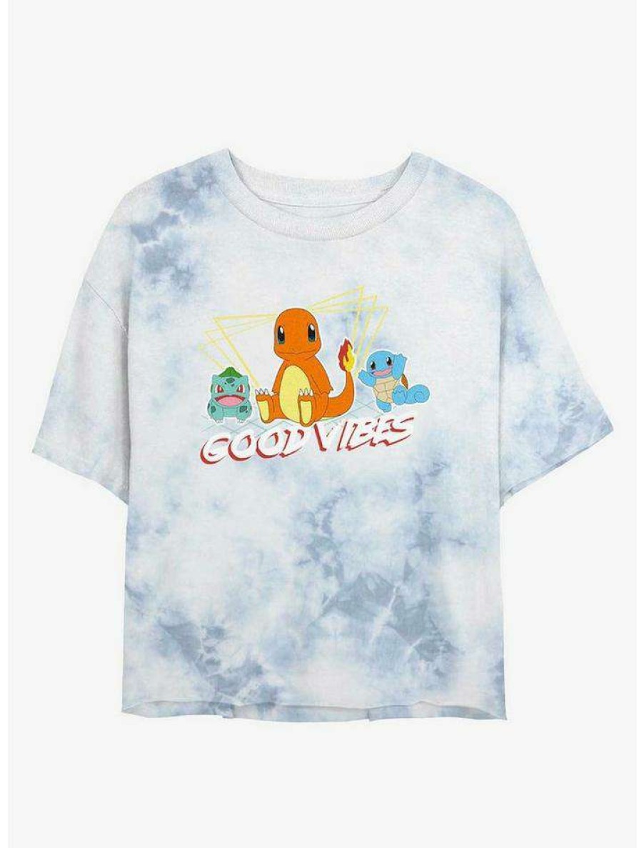 Tees * | Best Pirce Pokemon Good Vibes Starters Tie-Dye Girls Crop T-Shirt Whiteblue