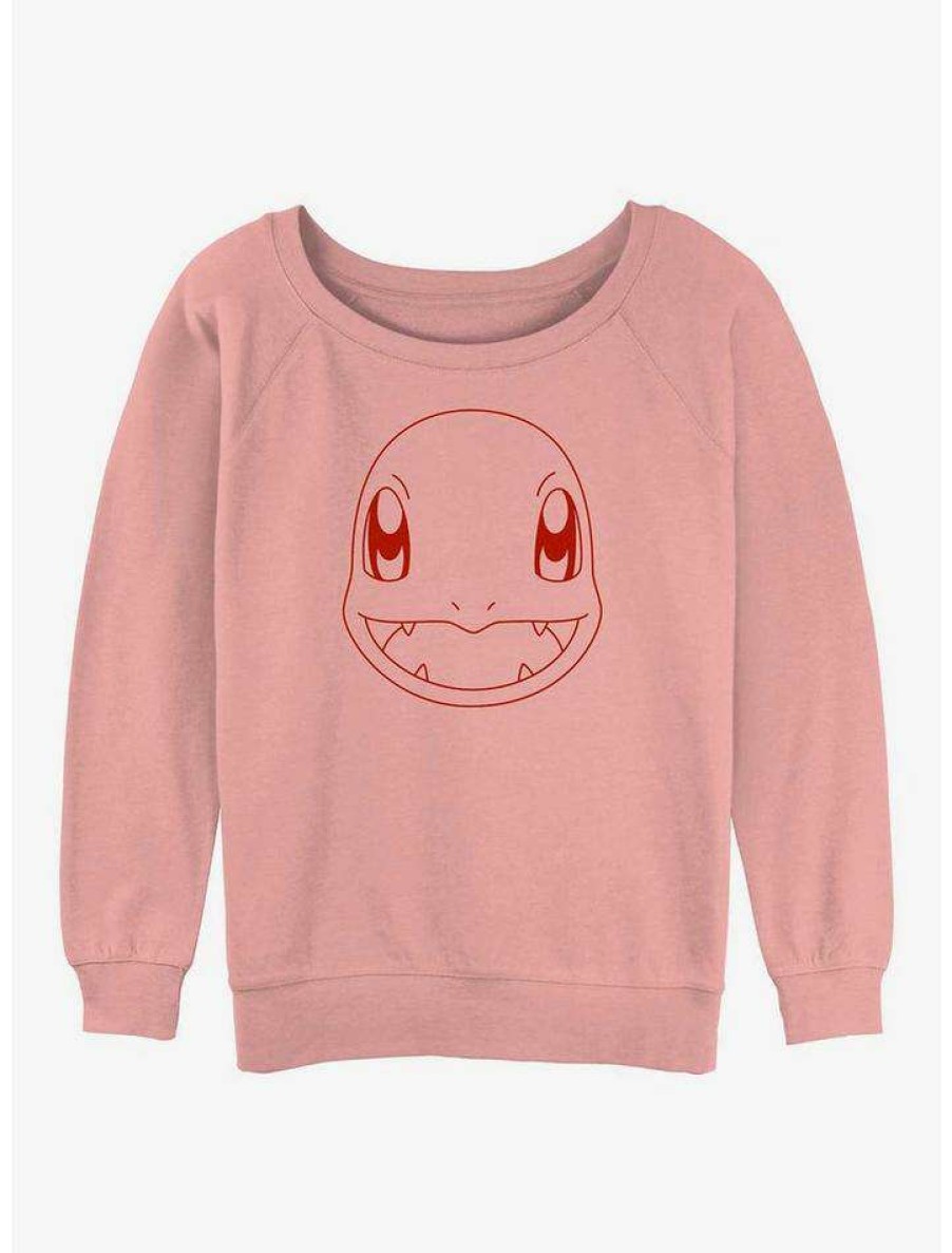 Girls * | Brand New Pokemon Charmander Outline Girls Slouchy Sweatshirt Desertpnk