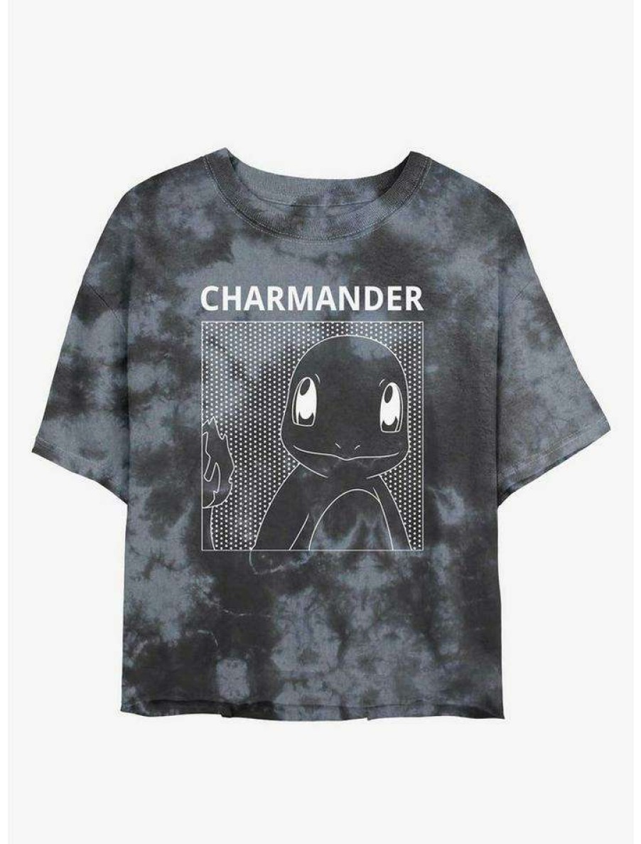 Tees * | Coupon Pokemon Charmander Tie-Dye Girls Crop T-Shirt Blkchar