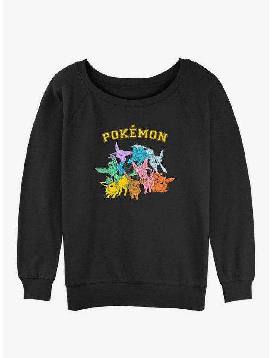 Girls * | New Pokemon Gotta Catch Eeveelutions Girls Slouchy Sweatshirt Black