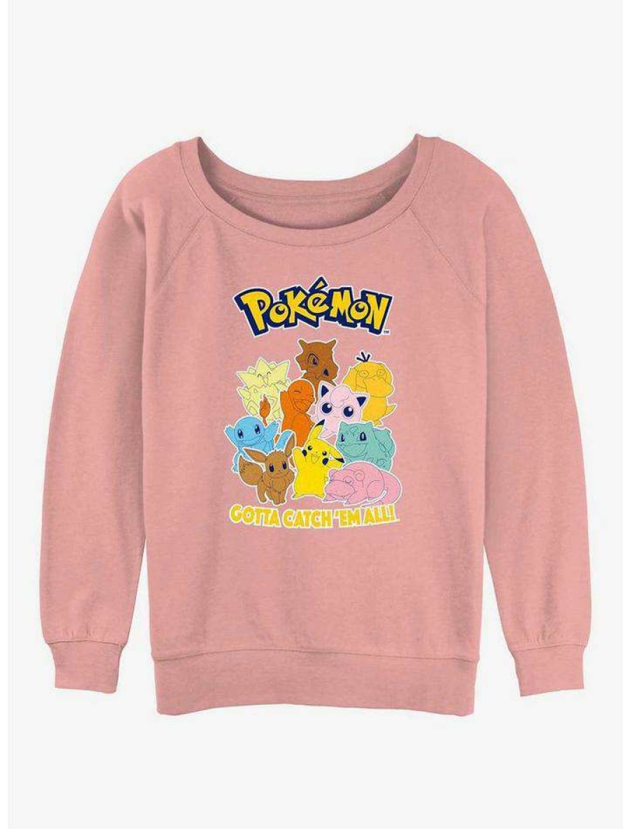 Girls * | Budget Pokemon Catch 'Em All Girls Slouchy Sweatshirt Desertpnk