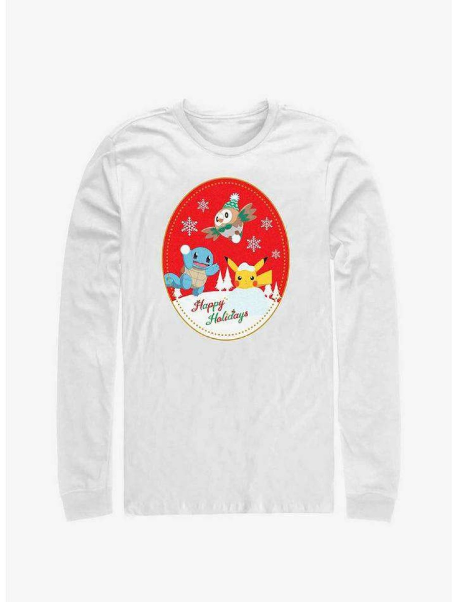 Guys * | Discount Pokemon Happy Holiday Snow Day Long-Sleeve T-Shirt White