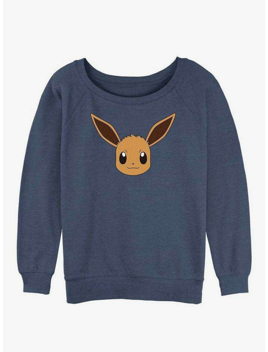 Girls * | Best Deal Pokemon Eevee Face Girls Slouchy Sweatshirt Bluehtr