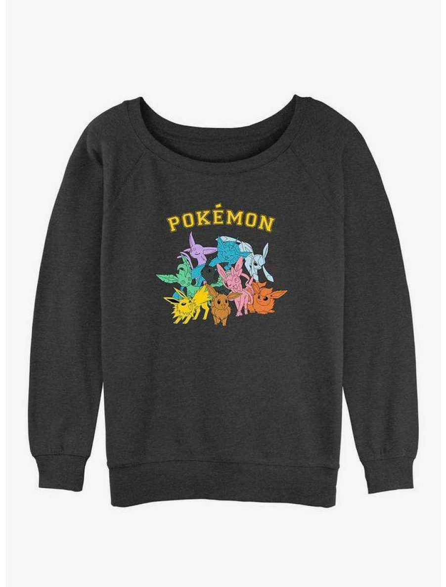 Girls * | Cheapest Pokemon Gotta Catch Eeveelutions Girls Slouchy Sweatshirt Char Htr