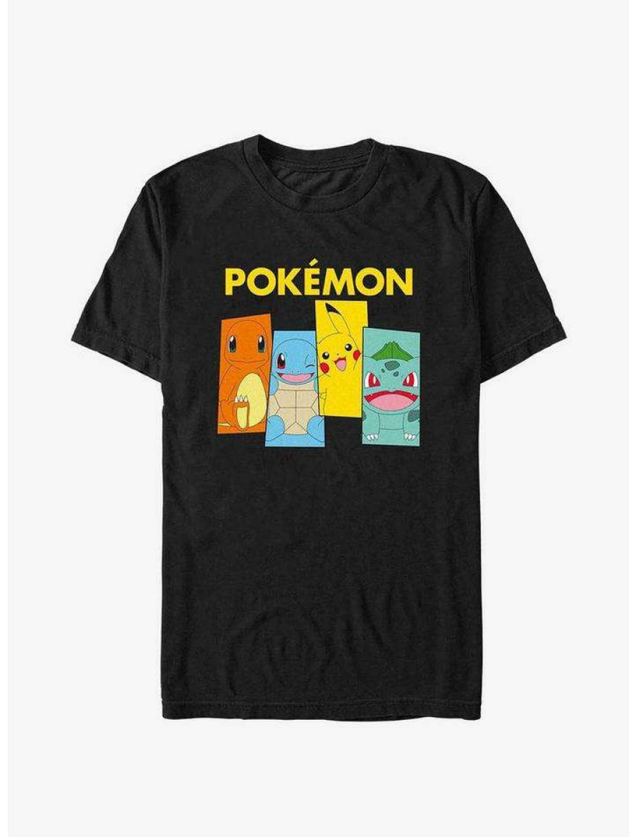 Tees * | Cheapest Pokemon Starter Pack Charmander, Squirtle, Pikachu, And Bulbasaur T-Shirt Black